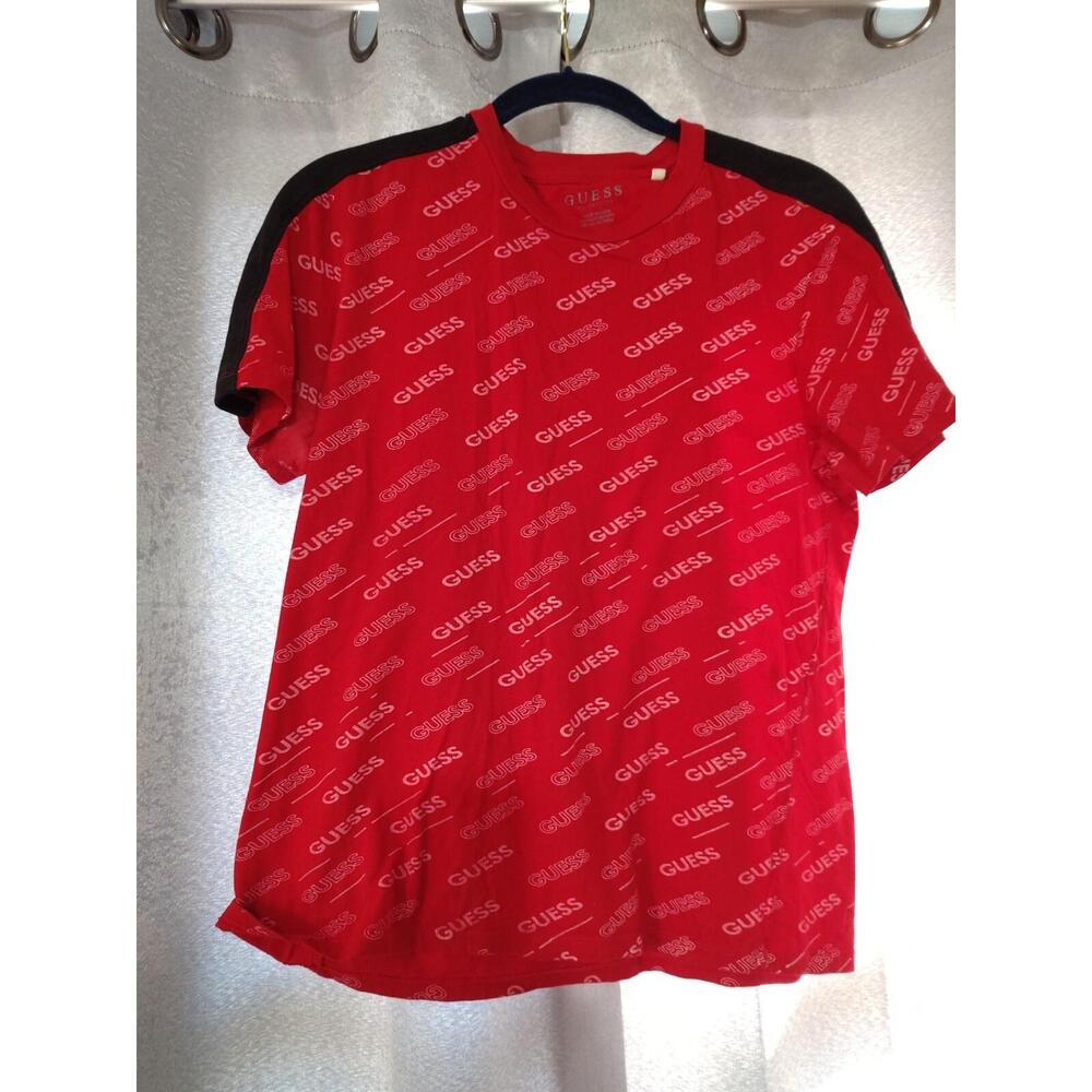 Vintage Guess S/P Short Sleeve Crew Neck Tshirt Red Spellout Logo Print Tee - Picture 1 of 6